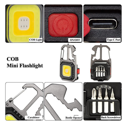 🔦 Llavero Multifuncional COB LED Recargable - 5 en 1 🔦
