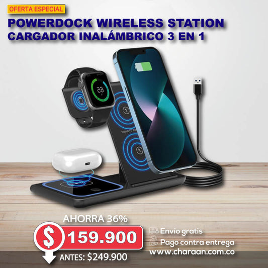 PowerDock Wireless Station ⚡ Cargador Inalámbrico 3 en 1