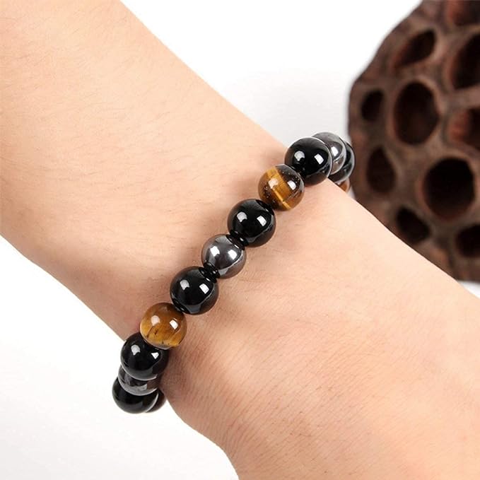 Pulsera energética Triple protección 🐯 Hematita, Obsidiana negra y Ojo de tigre.