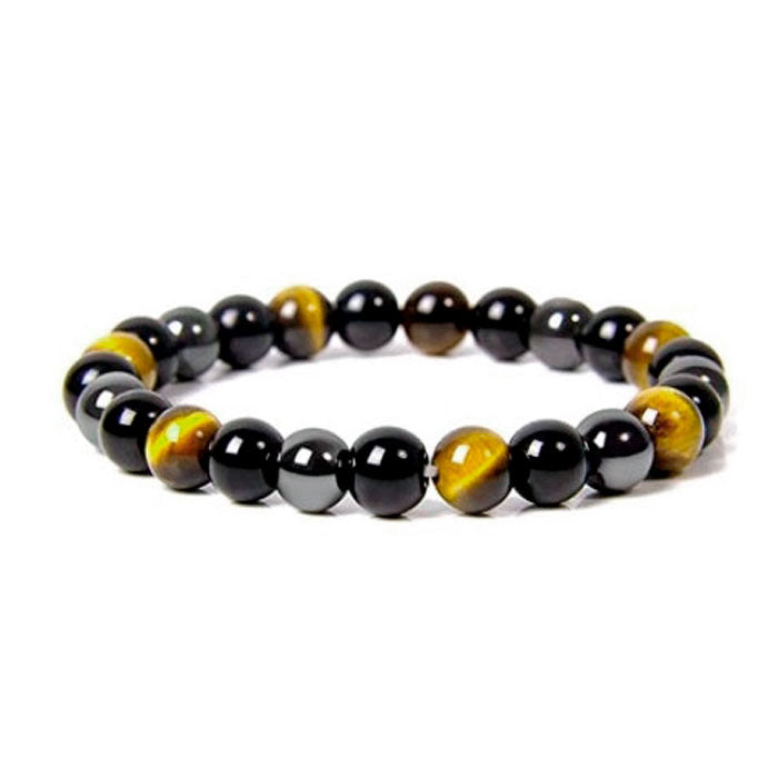 Pulsera energética Triple protección 🐯 Hematita, Obsidiana negra y Ojo de tigre.